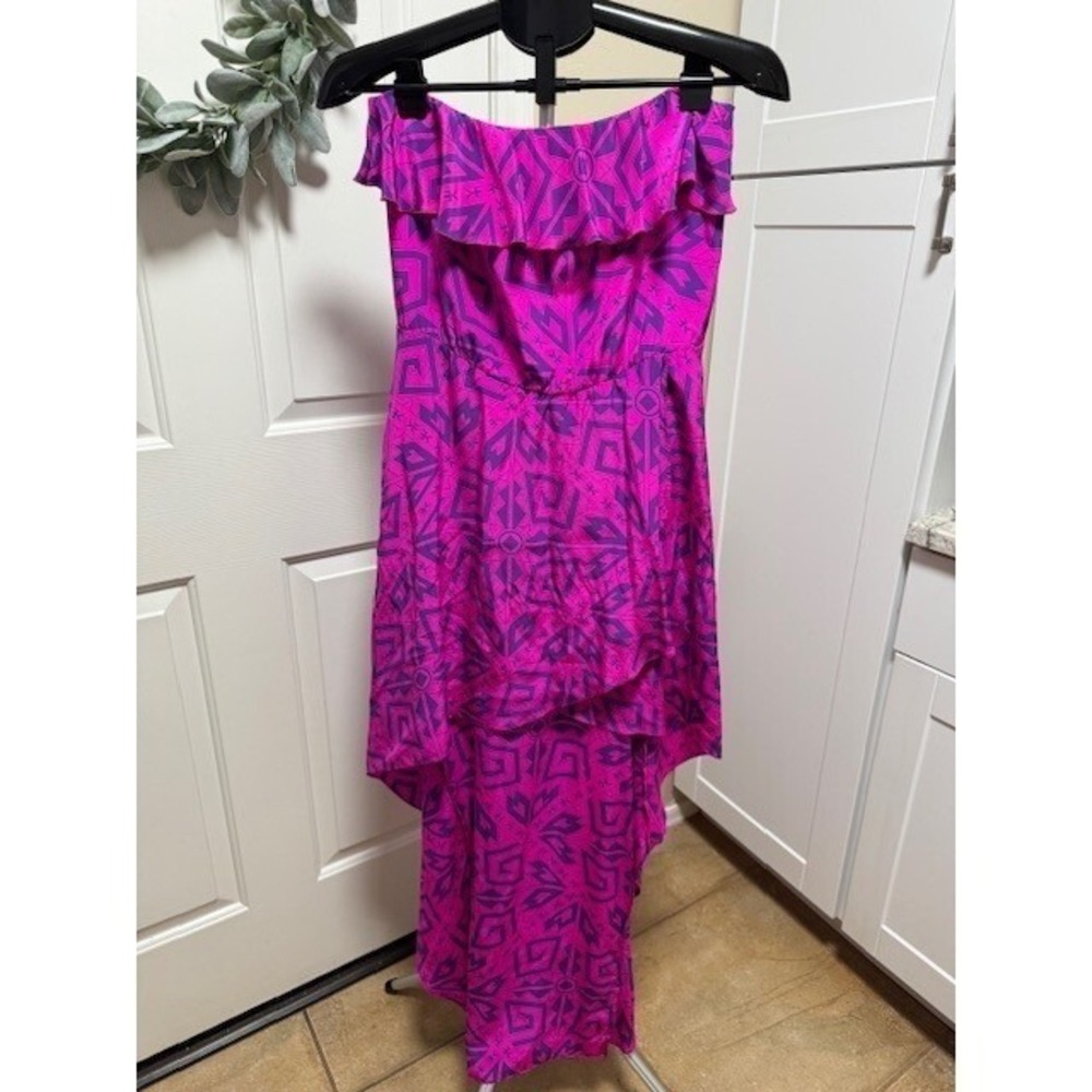 EUC Amanda Uprichard 100% silk strapless ruffled  faux wrap high low dress Small